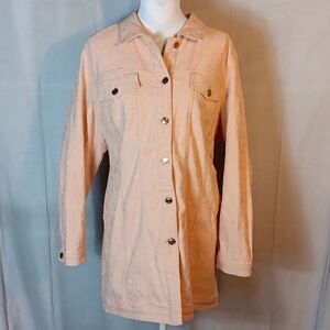 Chico's Textured Long Button Down Peach Women's Jacket